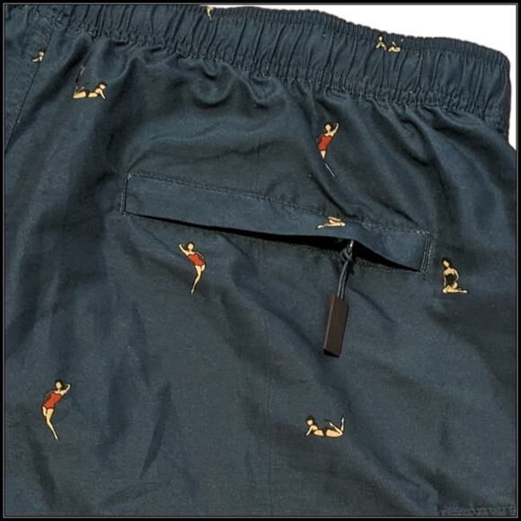 BASS Navy Blue Cargo Swim Shorts Swimsuit Women Naked All Over Print Men's L - Picture 7 of 8